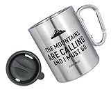 MaxMiles Camping Mug Lightweight Travel Hiking Insulated Stainless Steel Mug With Lid Camping Cup Carabiner Mug 12oz 350ml (Mountains)