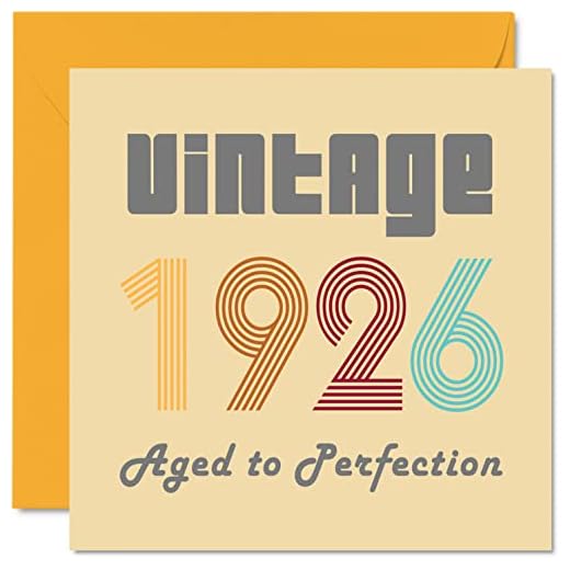 Tarjetas cumpleaños 96 hombres mujeres, vintage 1926 envejecido a perfección, 96 tarjetas cumpleaños divertidas Her Him, 145 mm x 145 mm, tarjetas felicitación cumpleaños abuelo, abuelita, niñera