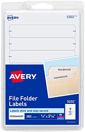 Avery File Folder Labels, Laser and Inkjet Printers, 1/3 Cut, White, Pack of 252 (05202)