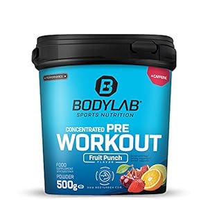 Bodylab24 Concentrated Pre-Workout Booster Fruit Punch 500g, energiebooster met creatine, beta-alanine, arginine, niacine en cafeïne, voor meer kracht en energie tijdens de training.