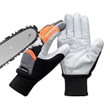 YARDMARIS Chainsaw Gloves - Anti-Cut Leather with 12-Layer Chainsaw Protection on Back of Left Hand Only, Classic