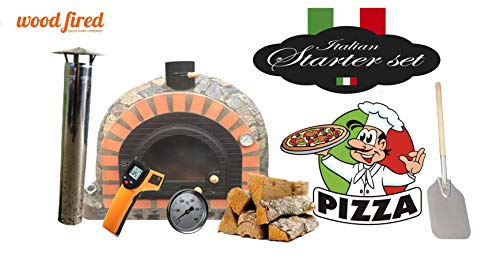 Prestige Brick Face Wood Fired Pizza Oven Starter Kit, Orange Arch, Black Window Door, 100cm x 100cm