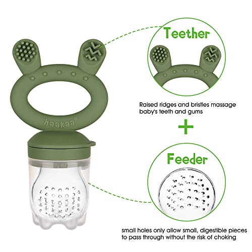 Haakaa Baby Fruit Food Feeder Pacifier | Milk Frozen Set | Silicone Feeder And Teether For Infant Safely Self Feeding, Bpa Free Teething Relief Toy (Olive Green) #TOP1