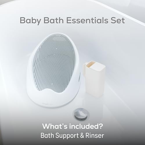 Image of Angelcare Baby Bath Support (Gray) Bundle with Bath Rinser | Soft Touch Newborn Bath Seat, Tear-Free Rinsing, Baby Bath Essentials