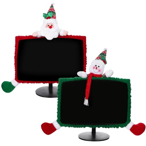 2 Pack Christmas Computer Monitor Covers Elastic Xmas Decorations Reindeer Computer Monitor Border Cover, Elastic Laptop Computer Cover for New Year Gift Ideas Xmas Home Office Computer Decoration (2)