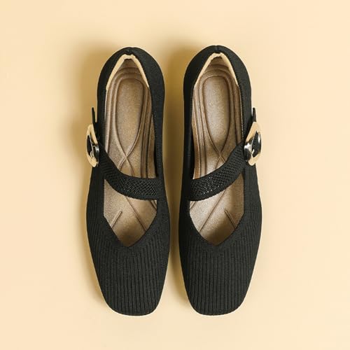Women's Knitted Flat Mary Jane Shoes Breathable Mesh Square Toe Soft Bottom Non-Slip Adjustable Buckle Dress Flat Shoes Suitable for Business Work2
