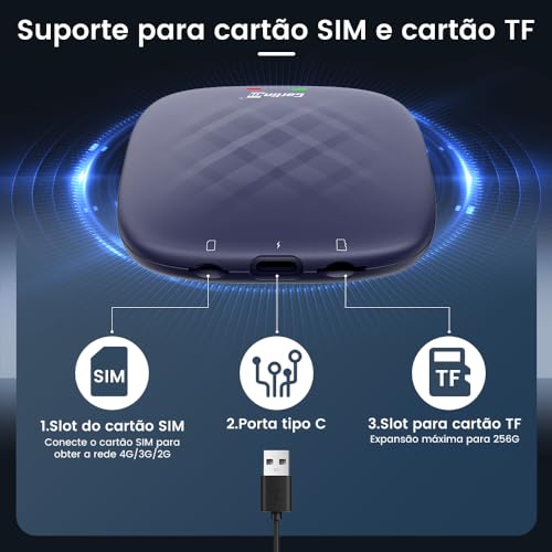 Adaptador sem fio CarlinKit Carplay AI Box para Android Auto e CarPlay: Sistema Android 13.0, Chip d