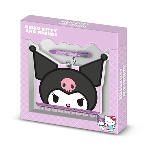 Hello Kitty Kuromi Face-Pack de Journal Kawaii + Stylo 6 Couleurs, Lilas