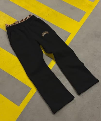 Double Waisted Sweatpants Men Y2k Baggy Sweatpants Wide Leg Leopard Print Elastic Waist Pants Vintage Grunge Pants2