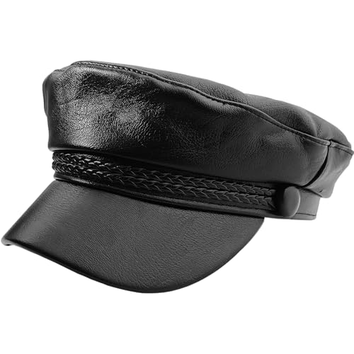 PU Leather Baker Boy & Beret Hats - Chauffeur Style for Men & Women - Black