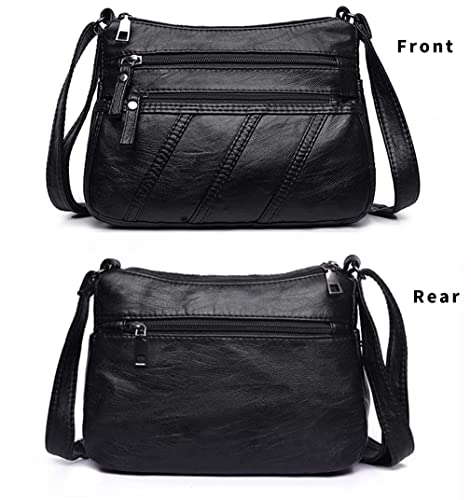 WuXingMeiLi Water Soft PU leather Purses and Shoulder Handbags for Women Crossbody Bag Cross Body Messenger Bags (Black T2)