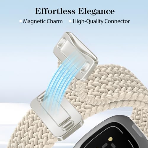 Image of HSWAI Magnetic Braided Compatible with Fitbit Versa 4 Bands for Women /Versa 3 /Sense /Sense 2 Bands, Soft Stretchy Sport Strap Woven Loop Elastic Nylon Wristbands Men