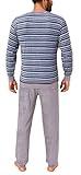 RELAX by Normann Eleganter Herren Frottee Pyjama Langarm mit Bündchen in Streifenoptik - 291 101 13 576, Größe2:52, Farbe:grau/blau