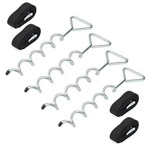 Kit d'ancrage pour trampoline MUKCHAP avec 4 piquets en spirale de 40 cm et sangles de fixation