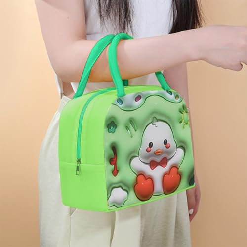 Image of Kraptick Compact & Stylish Design Printed Tiffin Bag for Children Insulated Lunch Bag for Kids Perfect Leakproof Keeps Hot and Cold Lunch Bag for School (Green White Duck)