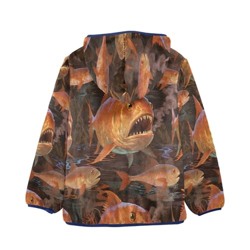 Angry Fish Pattern Print Design Toddler Fleece Jacket Girl Boys Hooded Fleece Jacket Coat Warm Outwear Zip-up 3-10T2
