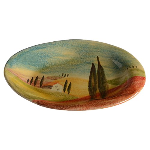 Tuscan Salad Plate with Hand Painted Countryside Art – Modigliani “Sogno Toscano” Elegant Tuscan Ceramics Features: Italian Landscape, Cypress Trees & Wineries