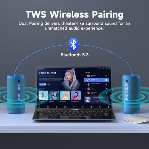 Image of Ortizan Portable Bluetooth Speakers, IPX7 Waterproof Wireless Speaker with 24W Loud Stereo Sound, Outdoor Speaker with Bluetooth 5.3, Deep Bass, RGB Lights, Dual Pairing, 30H Playtime for Home