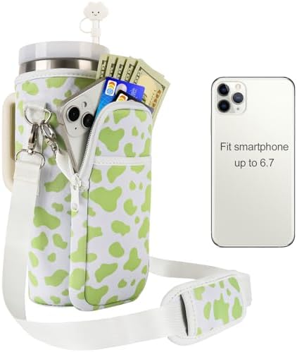 Water Bottle Carrier Bag for Stanley 40oz Tumbler Cup Bag Pouch with Large Phone Holder & Carrying Strap & & Straw Covers, Stanley Cup Accessories