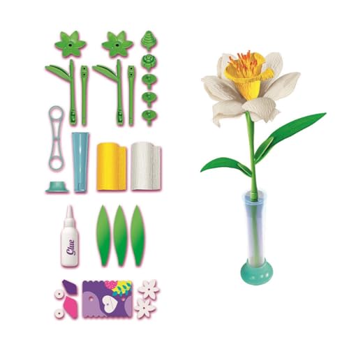 Clementoni Idea - Create Your Flowers, Kit créatif pour Composer des Fleurs, Enfants 8 Ans avec 2 jonquilles en Papier à Assembler et à Personnaliser, idée Cadeau de Jeu Made in Italy, Langue