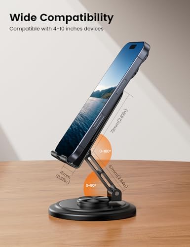 Lamicall Adjustable Phone Stand for Desk - 360 Rotating Foldable Cell Phone Holder Desktop Portable Cellphone Stand, Office Desk Accessories for iPhone 17 16 15 14 Pro Max, 4-10”Smartphones, iPad Mini — view 5