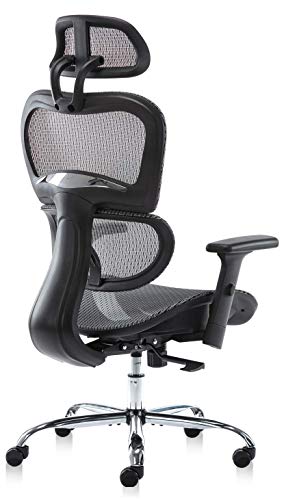Ergonomic Office Chair, Mesh Chair Computer Chair Desk Chair High Back Chair with 3D Adjustable Headrest and Armrests for Home Office, Conference Room, Reception Room, Gaming Room - Grey