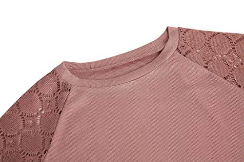 Apbondy Girls Long Sleeve Shirts Casual Crew Neck Lace Loose Blouse Tops3