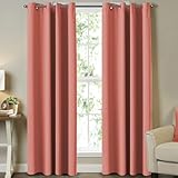 Turquoize 99% Blackout Curtains Energy Efficient Solid 2 Panels Thermal Insulated Girls Room Curtain Set, Coral Drapes, Each Panel 52