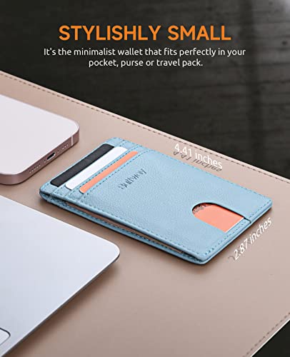 Image of Buffway Mens Slim Wallet, Minimalist Thin Front Pocket Leather Credit Card Holder with RFID Blocking for Work Travel | Minimalist