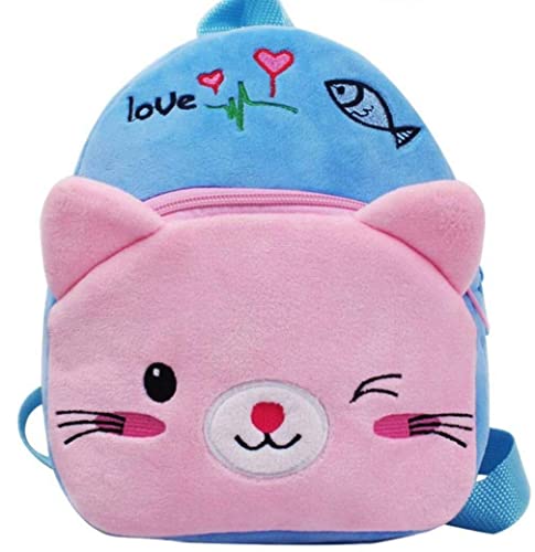 Image of blue tree Cute Boy's and Girl's Plush Bag Medium Quality Full Embroidery Designs Mini Travel Backpack Mango (Mango-Blue cat)