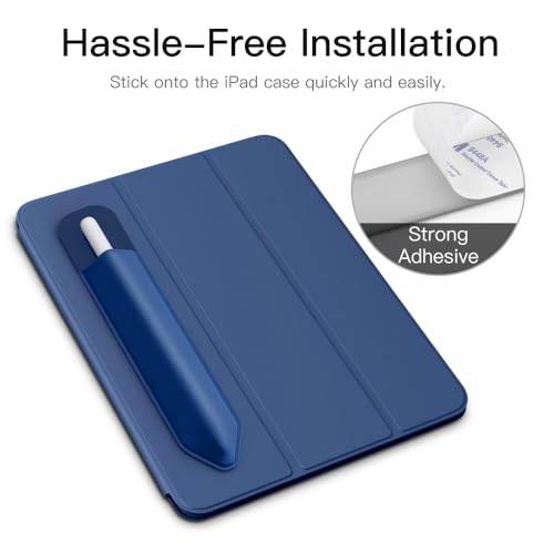 Image of MoKo Adhesive Pencil Case Holder Sticker for Apple Pencil, Navy Blue | Elastic Pencil Pocket Pouch, Adhesive Sleeve, Attached to iPad Case, For Pro /USB-C /1st /2nd Gen and Similarly Stylus Pens