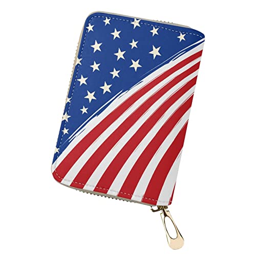HUGS IDEA American Flag Print Women's Credit Card Holder,Small Leather Card Case Wallet for Men RFID Blocking Card Holder Wallet Coin Purse