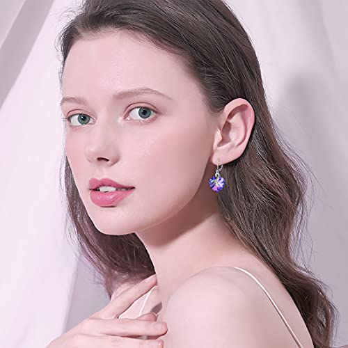 Mermaid Tail Earrings Sterling Silver Leverback Purple Earrings For Women, Crystal From Austria, Mermaid Jewelry Gifts For Girls Womens #TOP1