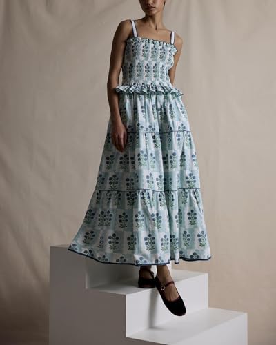 Image of Women Y2k Boho Maxi Dress Tie Shoulder Backless Strappy Tiered Flowy Dress 2024 Summer Floral Beach Sundress