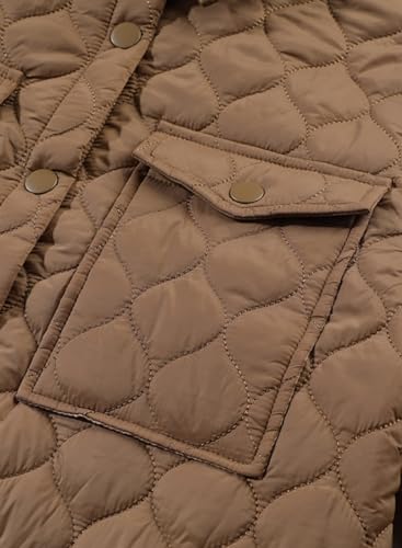 EVALESS Brown Diamond Quilted Jacket for Women – Lightweight, Stylish Fall Outerwear with Pockets in Medium Size - Image 8