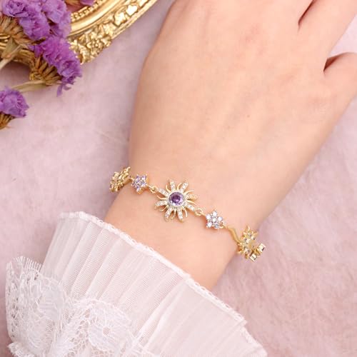 Gold Silver Sun Colorful Birth Stone Flower Link Bracelet for Woman, Adjustable CZ Rhinestone Star Box Chain Bracelets Prom Jewelry Accessories Gift3