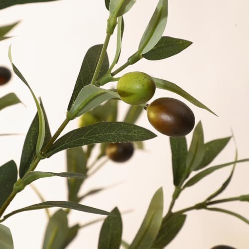 GAOMON Artificial Olive Tree 5FT(60in) Tall Faux Olive Trees with Silk Leaves for Home Office Living Room Decor Indoor Fake Olive Tree with Curved Wood Trunk and Lifelike Fruits 1 Pack