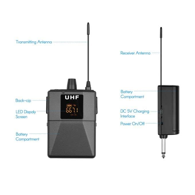 Image of kh UHF Wireless Microphone System with Wired Condenser Headset Microphone System and Handheld Dynamic Mic 160 ft Range, 1 /4'' Plug, for PA Speaker, Amp, Mixer, Podcast, Fitness Instructor, YouTube