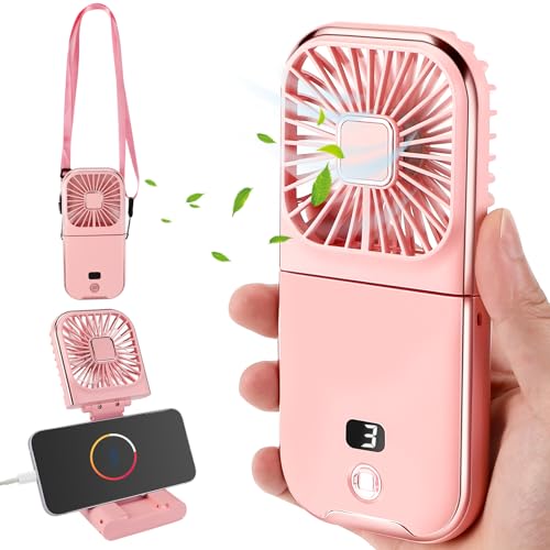 Mini Ventilador De Mano Portatil, Ventilador Portatil Usb, Ventilador Pequeño Recargable A Pilas con 4 Velocidades Silencioso y Power Bank, Ventilador Personal Plegable para Interior Viajes Oficina