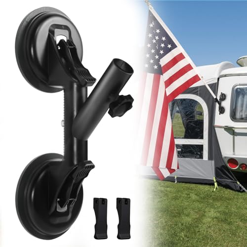 BEASYE Flag Pole Mount for Car RVs Suction Cup Flagpole Holder Universal Strong Suction Stable Holds Flags Heavy Duty Metal Quick Flag Mount Compatible with Camper Truck Boats Yachts