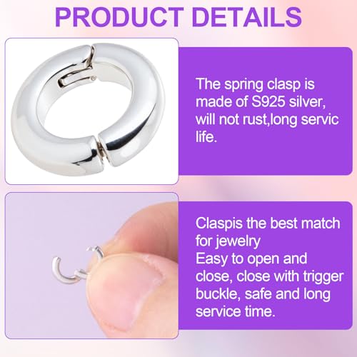 Pndeyo 2pcs 925 Sterling Silver Jewelry Clasps, Hypoallergenic Round Necklace Enhancer Shortener, Spring Gate Rings Connector Carabiner for Bracelet Anklet Jewelry Making- Silver by Pndeyo - Used condition - Image 3