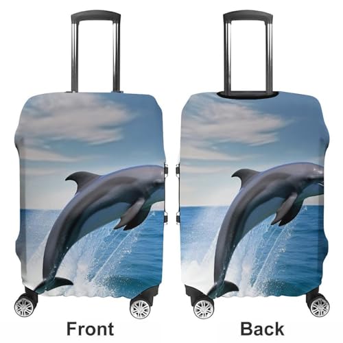 Jumping Up Dolphins Luggage Cover, Washable Elastic Suitcase Cover Protector Fit 18-32 Inch Luggage3