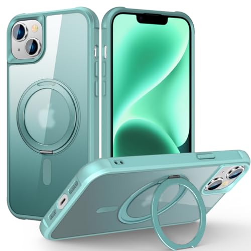 Image of Compatible with iPhone 13 /14 Case with Stand 6.1 inch,Green | Matte Translucent Phone Case for iPhone 13 /14,360 Magnetic Ring Stand,Compatible Mag-Safe,Military Grade Protection