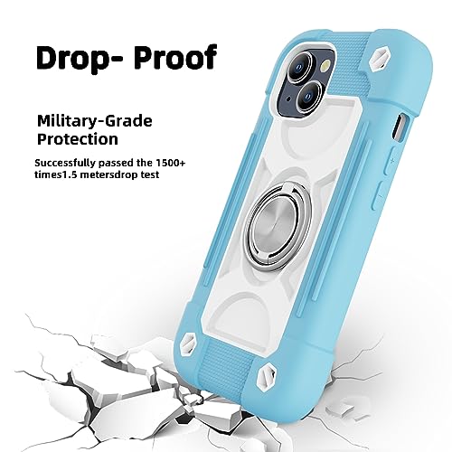 Image of MARKILL Compatible with iPhone Case with Ring Stand, Military Grade Drop Protection Full Body Rugged Heavy Duty Protective Durable Cover iPhone. (Ice Blue, iPhone 15 6.1 inch)