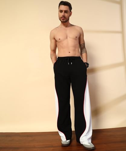 Image of POCKMAN Men Black & White Curve Pipping Wide Leg Comfort Joggers