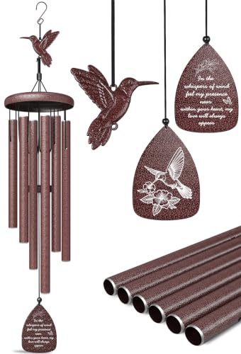 Hummingbird Memorial Wind Chimes for Loss of Loved One - 35 Long Sympathy Wind Chimes for Outside Bereavement Remembrance Funeral Gift for Mother Dad Husband Son & Sister
