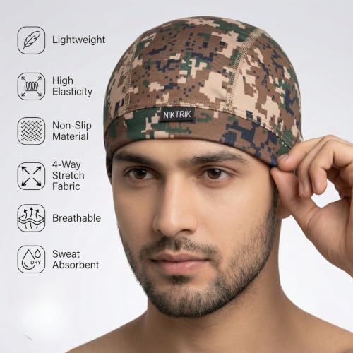Image of Unisex Helmet Skull Cap for Bikers & Cyclists, Polyester Head Cap, Hair Inner Helmet Cap for Men, Sweat Cooling Beanie Cap, Skull Mask for Summer, Bike Accessories