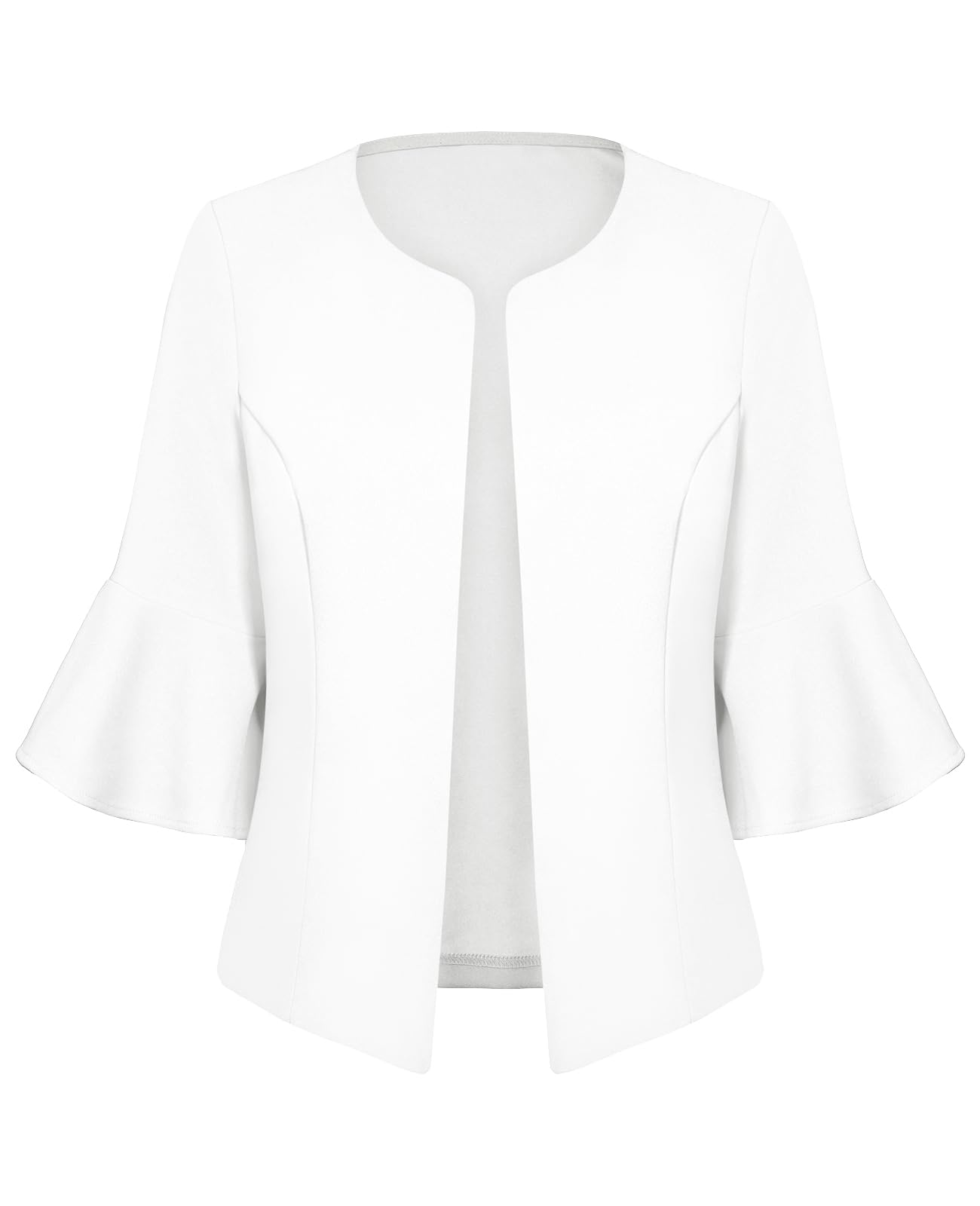 Cropped Blazers for Women Casual Elegant Open Front Collarless Blazer Flared 3 4 Sleeve Cardigan Suit Jacket