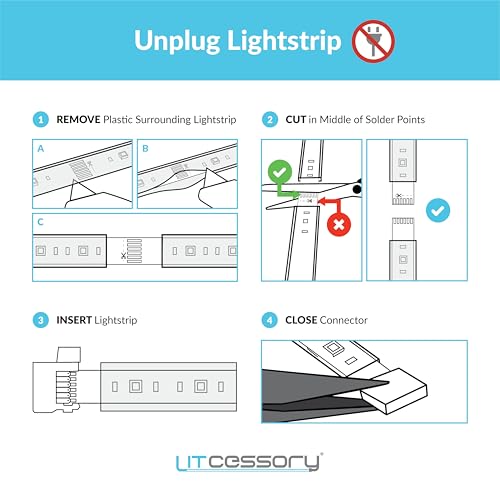 Image of Litcessory 6-Pin to Cut-End Extension Connector Compatible with Nanoleaf Essentials Lightstrips (2in, 4 Pack, White)