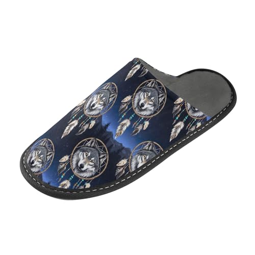 Wolf Dreamcatcher Women's House Shoe Slippers Cozy Memory Foam Washable Indoor Outdoor House Shoes Size 4-52